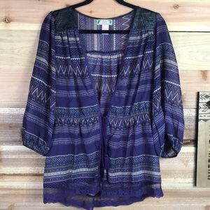 Flying Tomato cinch waist tie kimono, long sleeved